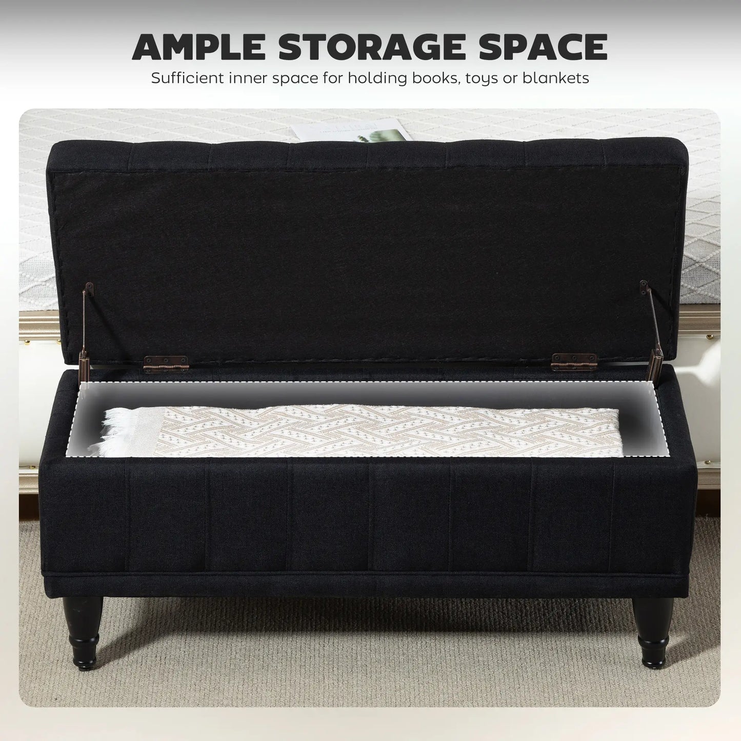 Storage Ottoman, Linen Fabric, Button Tufted, Black Storage Ottomans & Benches at Gallery Canada