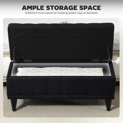 Storage Ottoman, Linen Fabric, Button Tufted, Black Storage Ottomans & Benches at Gallery Canada