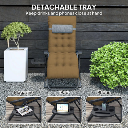 Padded Folding Recliner Chair, Adjustable Backrest, Removable Cushion, Light Khaki Lounger Chairs at Gallery Canada