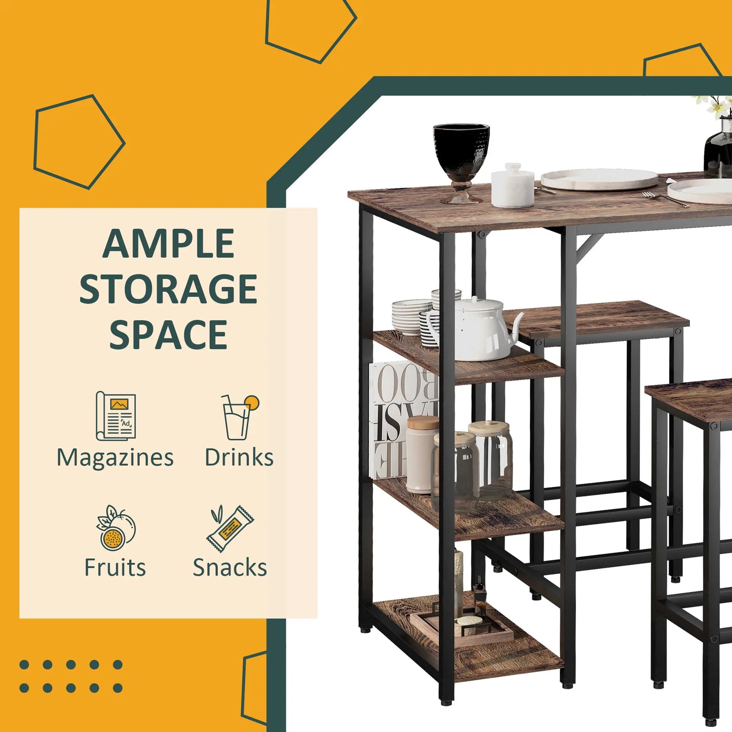 Industrial Dining Table Set for 2, Counter Height, Rustic Brown, Brown Bar Sets at Gallery Canada