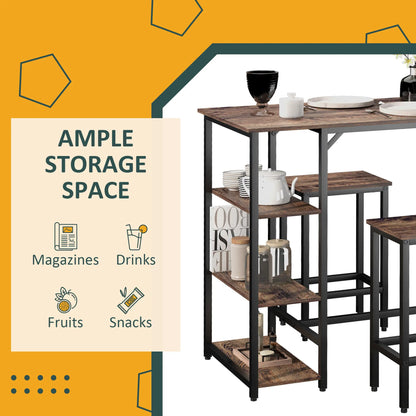 Industrial Dining Table Set for 2, Counter Height, Rustic Brown, Brown Bar Sets at Gallery Canada