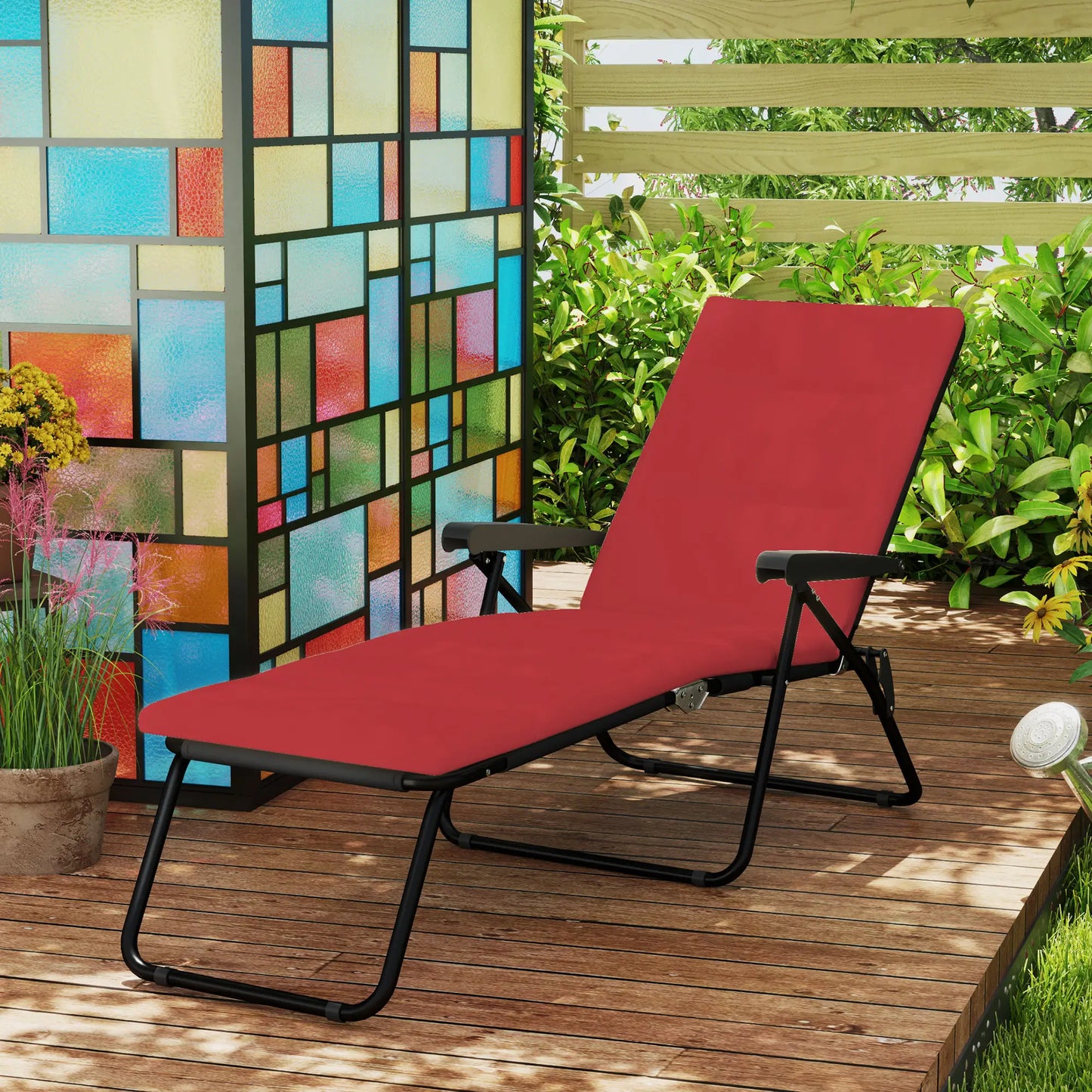 Foldable Reclining Patio Lounge Chair, 6-Position Adjustable, Wine Red Lounger Chairs at Gallery Canada