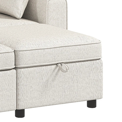 Modular Sectional Sofa Bed With Reversible Ottoman, Beige