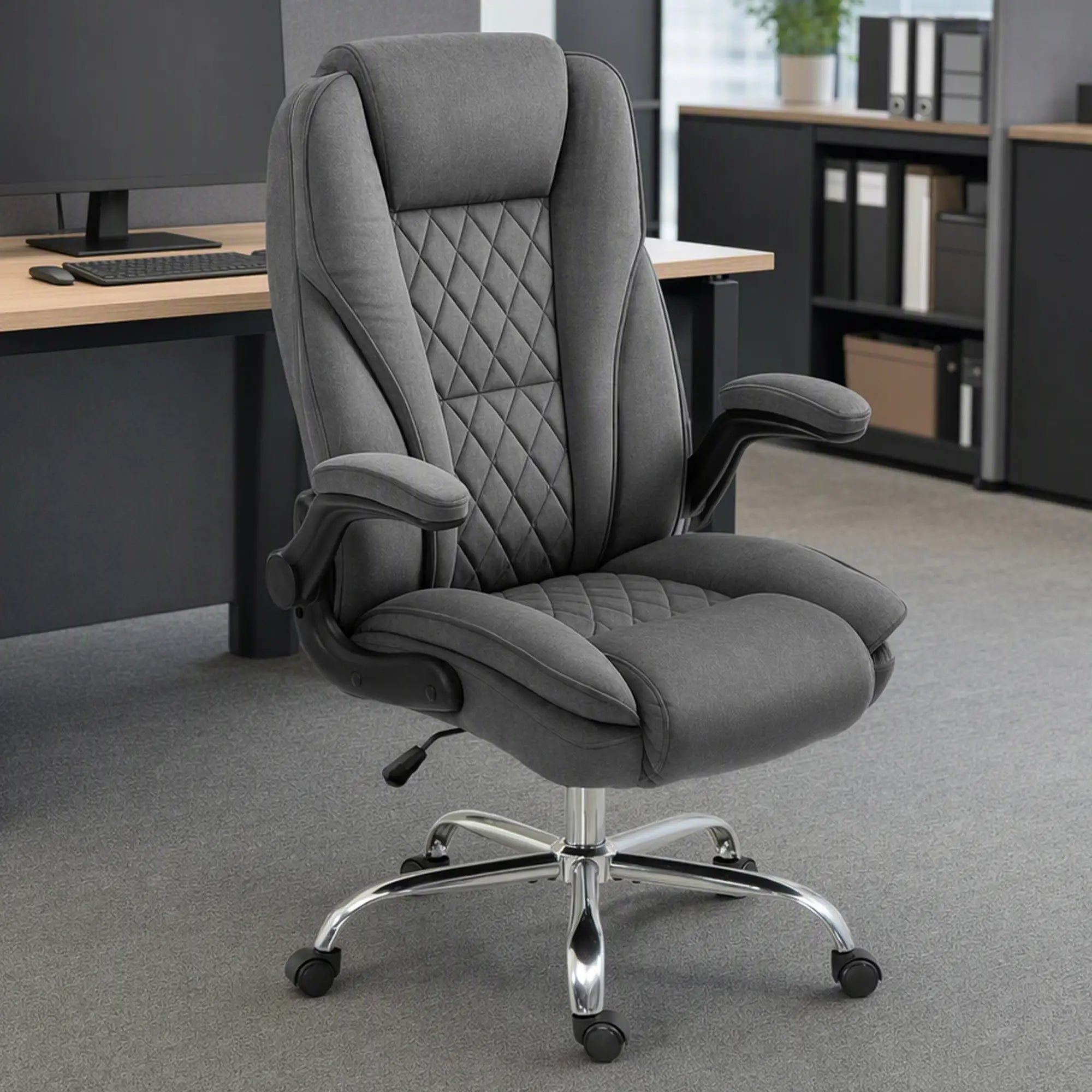 Executive Office Chair, Flip-Up Armrest, Diamond Fabric, Dark Grey Executive & Manager Chairs at Gallery Canada
