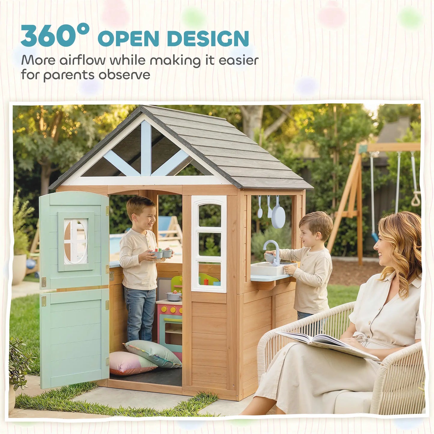 Kids Outdoor Playhouse, Wooden Cottage With Pet Door, Play Kitchen Play Houses at Gallery Canada