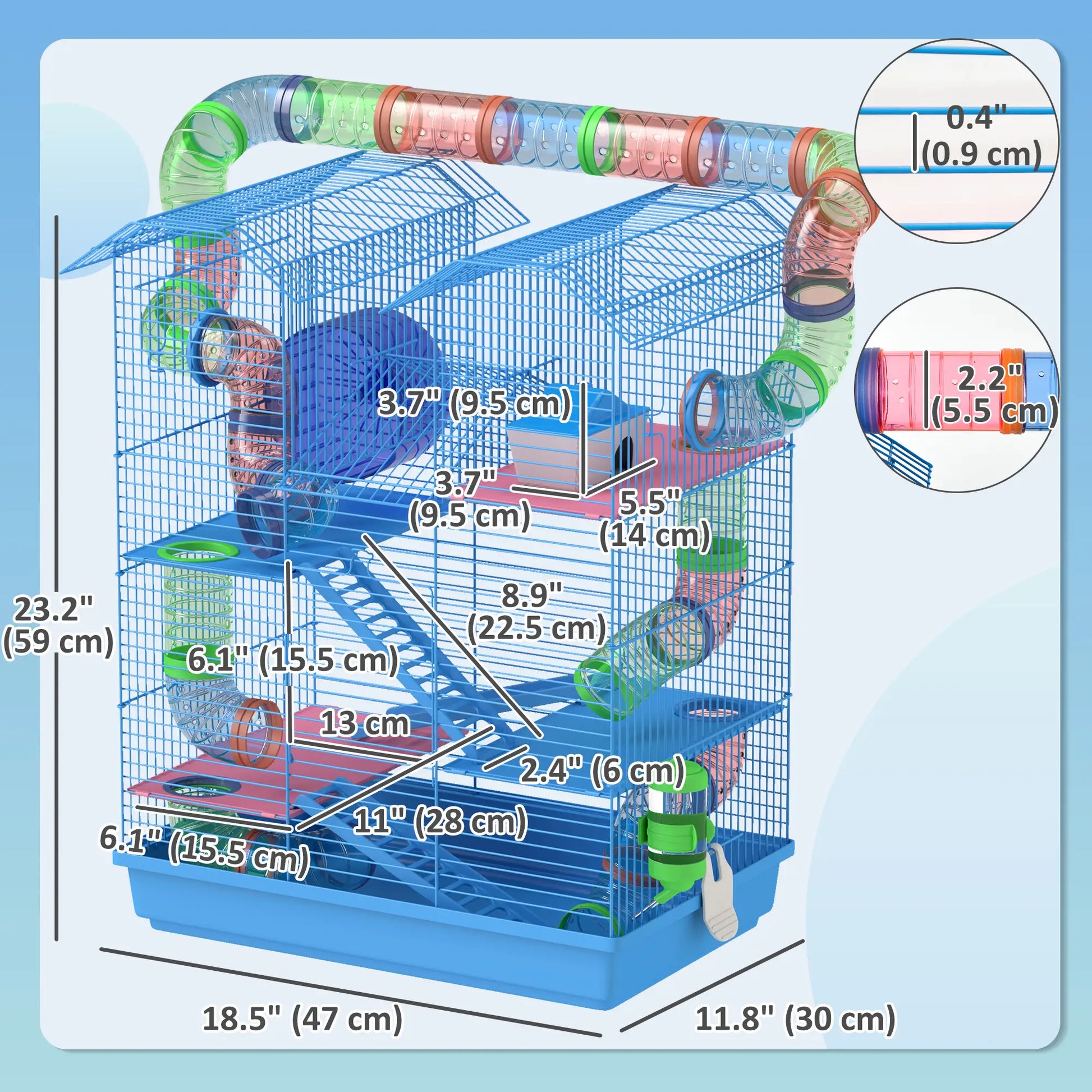 18.5" Hamster Cage, 5 Tiers, Tunnel Tube System, Exercise Wheel, Water Bottle, Blue Hamster Cages at Gallery Canada