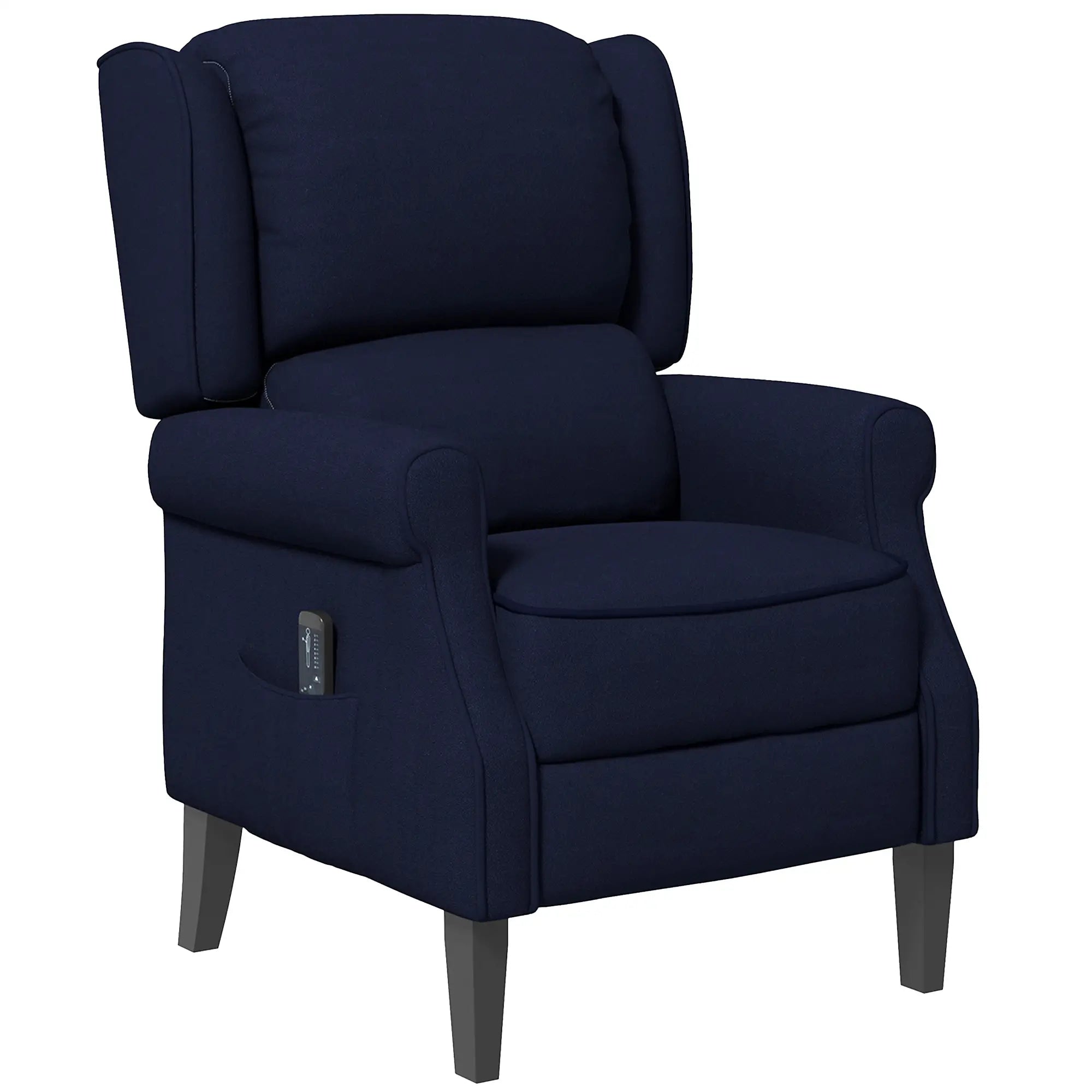 Push Back Recliner Chair, Vibration Massage, Extendable Footrest, Remote, Pocket, Blue Single Sofas Blue at Gallery Canada