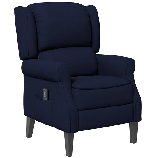 Push Back Recliner Chair, Vibration Massage, Extendable Footrest, Remote, Pocket, Blue Single Sofas Blue at Gallery Canada