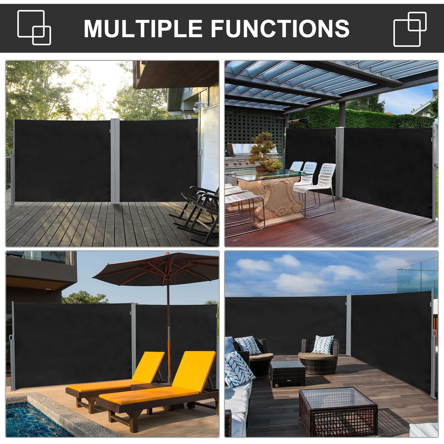 118" x 71" Outdoor Folding Privacy Screen, Retractable Side Awning, UV Wind Resistant, Black Side Awnings at Gallery Canada