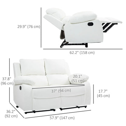 PU Leather Manual Recliner Sofa, Double Reclining Loveseat, White 2-Seater Sofas at Gallery Canada