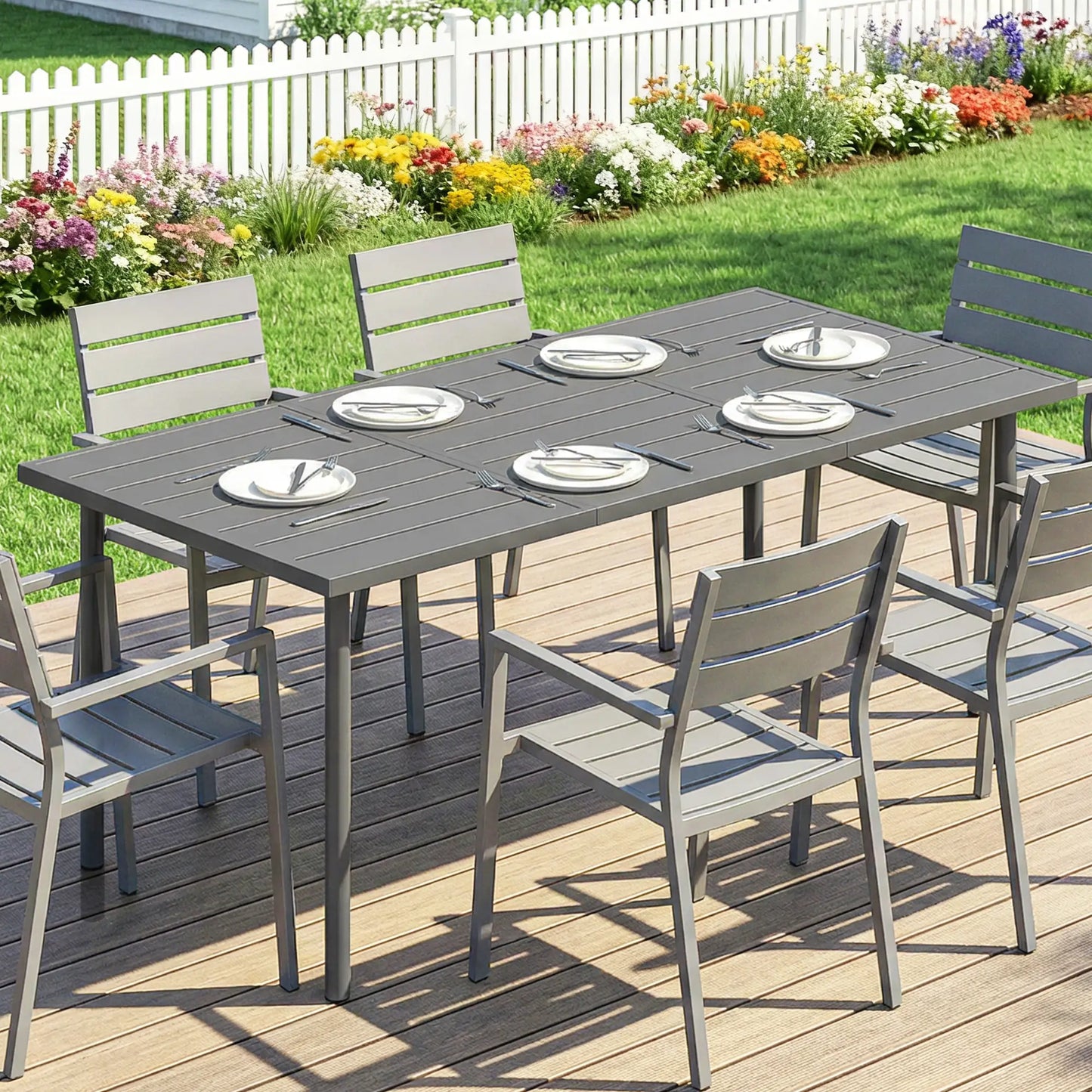 65" x 31.5" Outdoor Dining Table, Metal Rectangular Patio Table, Seats 6