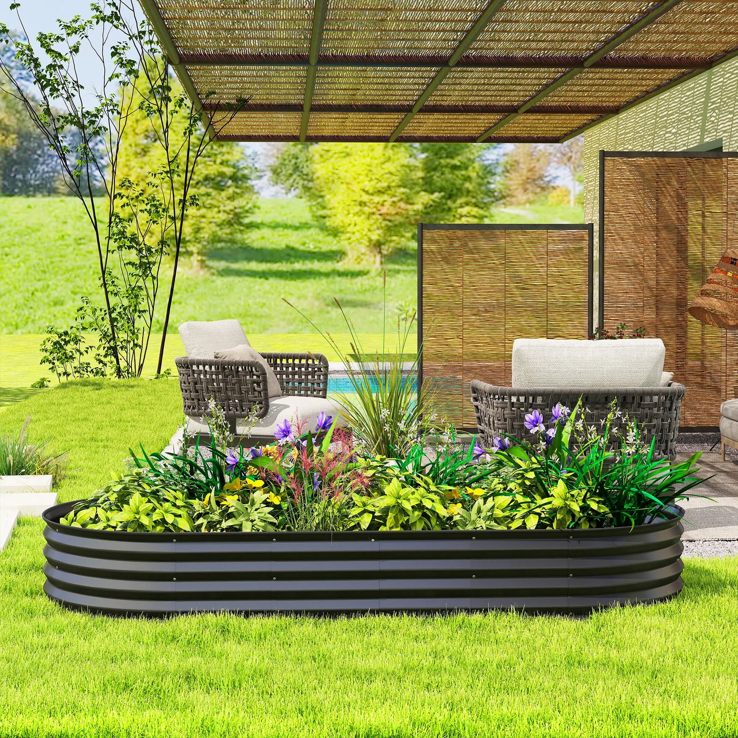 Grande Jardinière d'Extérieur, 7' x 3' x 1', Lit de Jardin Suralélevé Galvanisé, Noir