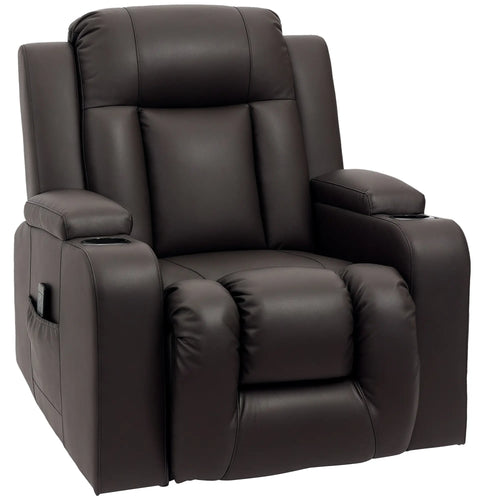 Swivel Massage Recliner Chair, Manual Rocking Sofa, PU Leather, Brown