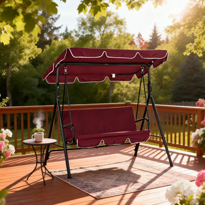 3-Seater Patio Swing Chair with Canopy, Garden Poolside, Wine Red