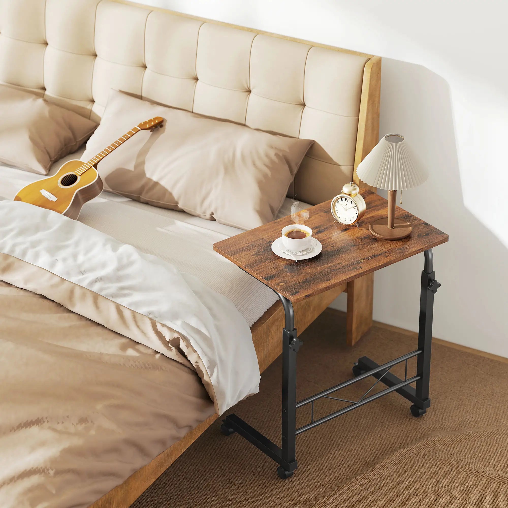 Mobile Standing Desk, Adjustable Height, 23.5 Inch, Rustic Brown, Brown Side Tables at Gallery Canada