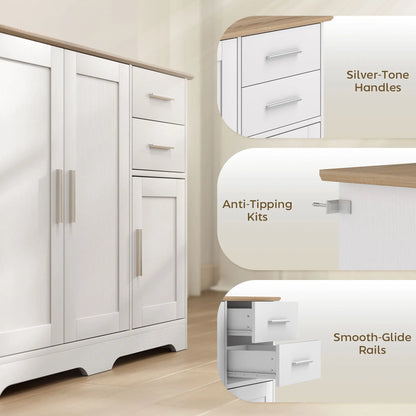 40" Sideboard Buffet Cabinet, Modern Kitchen Storage Cabinet with 2 Drawers, 3 Doors &; Adjustable Shelf, White Storage Cabinets at Gallery Canada