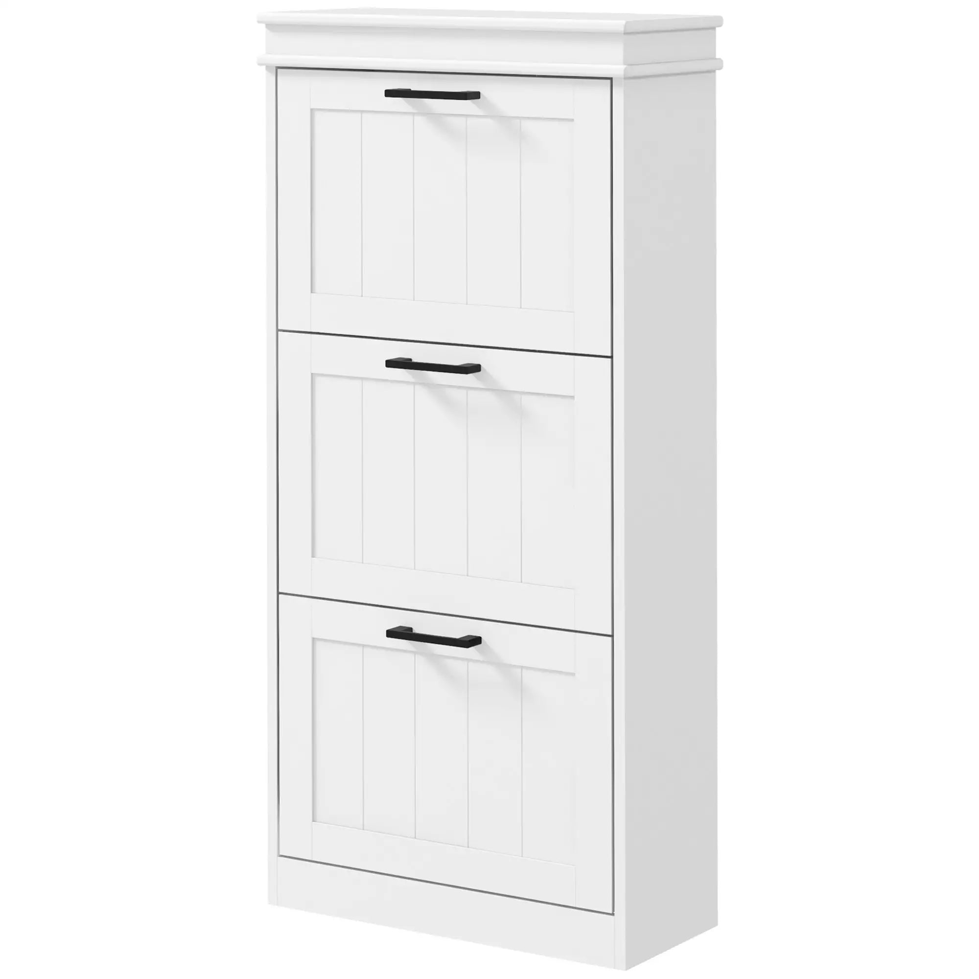 Slim Shoe Cabinet, 3 Flip Drawers, Adjustable Shelves, 15 Pairs, White Shoe Storage Cabinets & Racks White at Gallery Canada