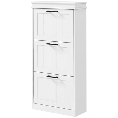 Slim Shoe Cabinet, 3 Flip Drawers, Adjustable Shelves, 15 Pairs, White Shoe Storage Cabinets & Racks White at Gallery Canada