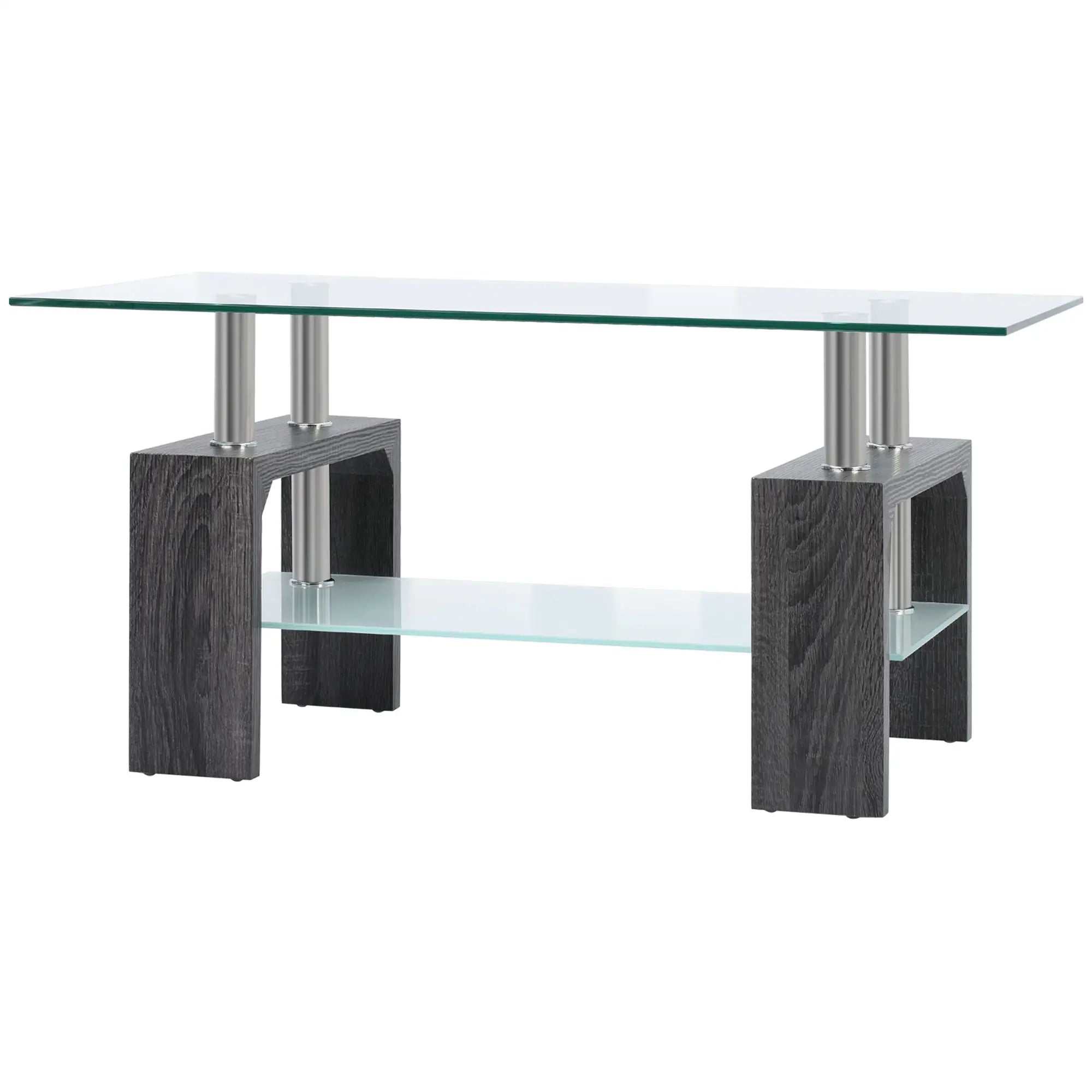 Rectangular Glass Coffee Table, 2-Tier Center Table, Grey Coffee Tables at Gallery Canada