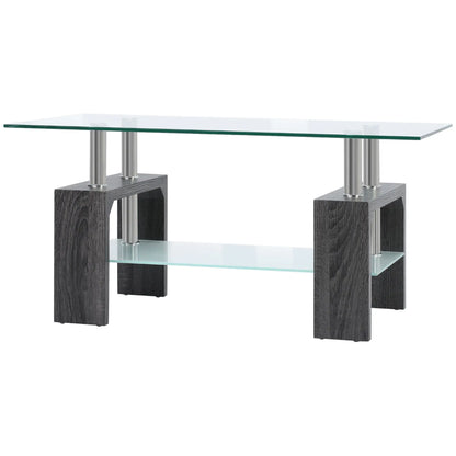 Rectangular Glass Coffee Table, 2-Tier Center Table, Grey Coffee Tables at Gallery Canada
