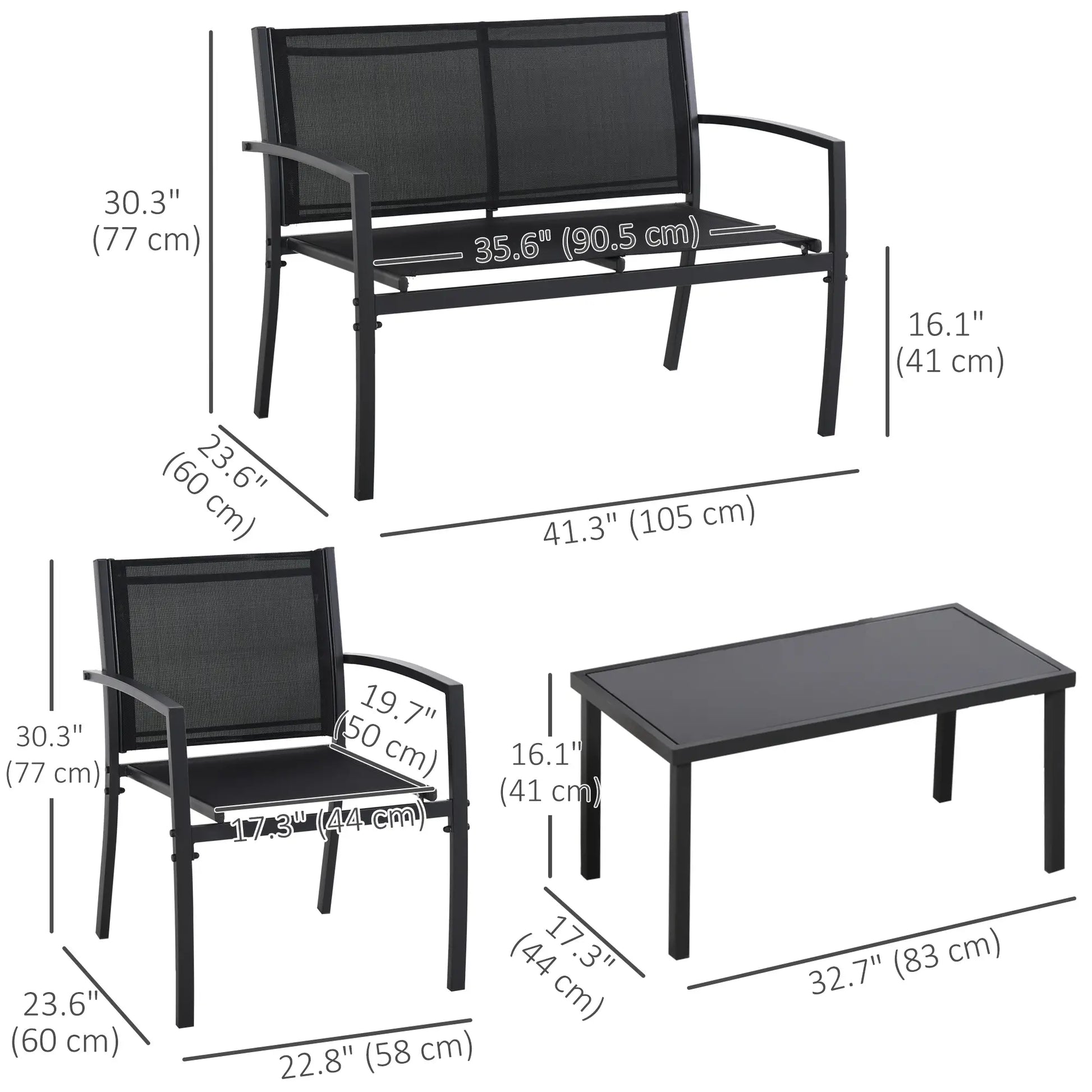 4-Piece Patio Set, Glass Top Coffee Table, Breathable Mesh, Black Patio Furniture Sets at Gallery Canada