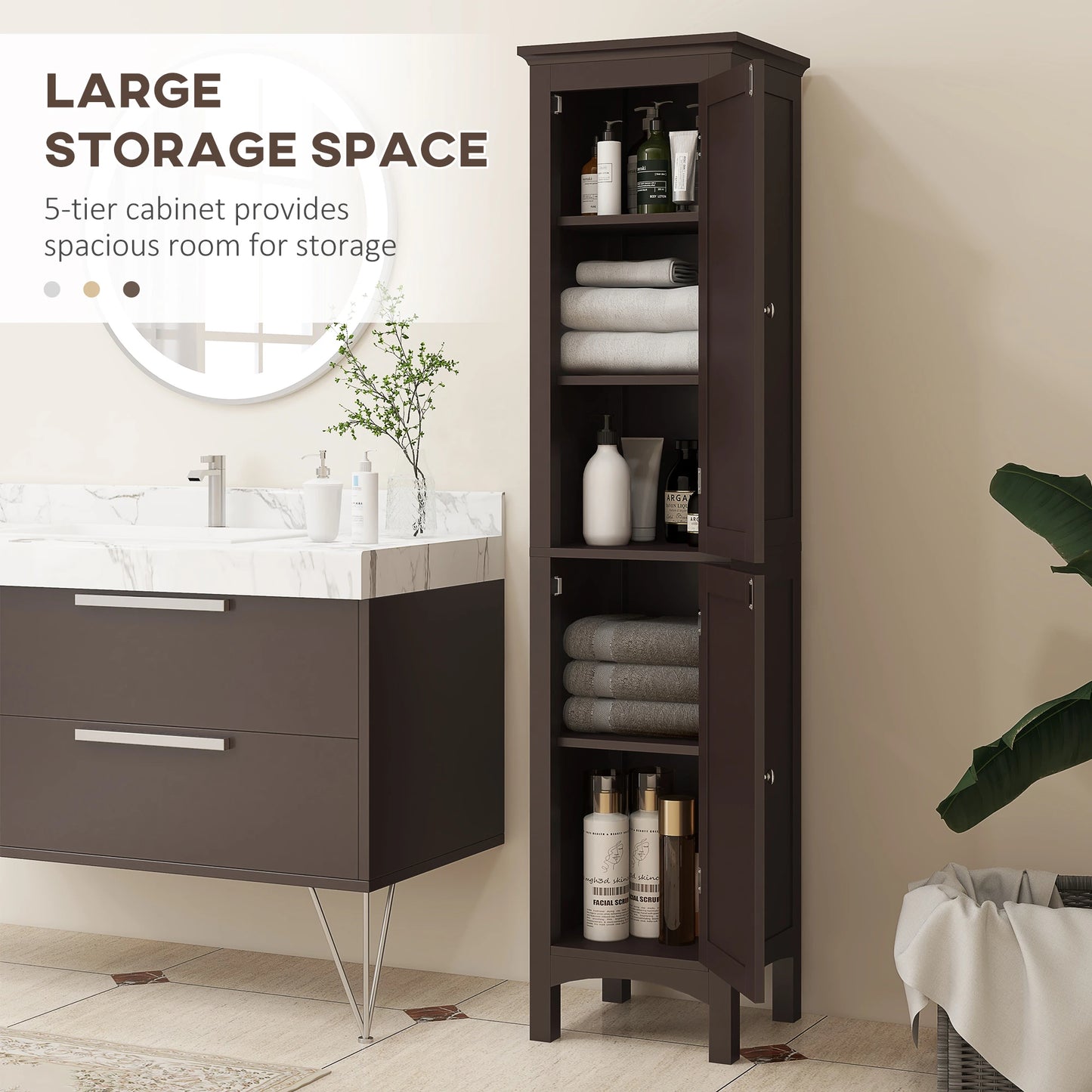 Tall Bathroom Cabinet, Freestanding Storage, Adjustable Shelves, 15" x 13" x 63", Dark Brown Bathroom Cabinets at Gallery Canada