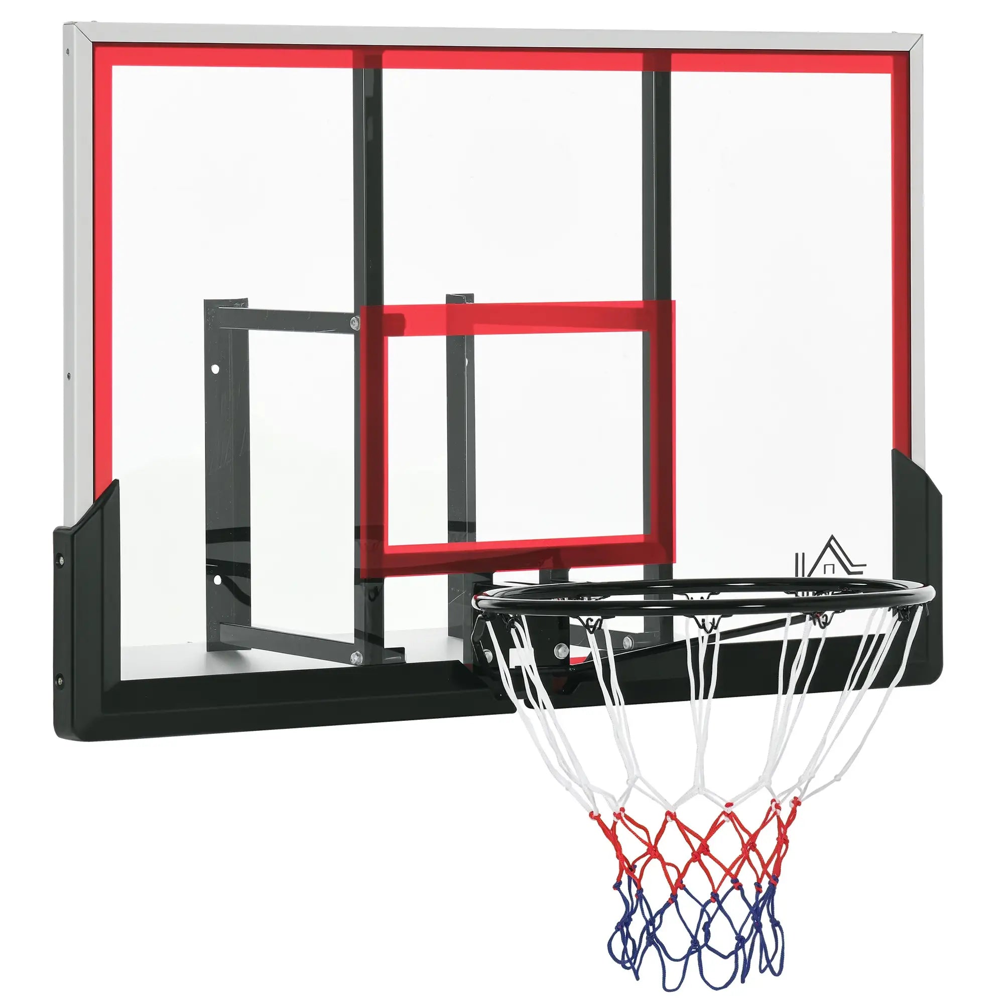 Wall Mounted Basketball Hoop, 43'' x 30'' Shatter Proof Backboard, Indoor Outdoor, Black Basketball Black, Clear, Red at Gallery Canada