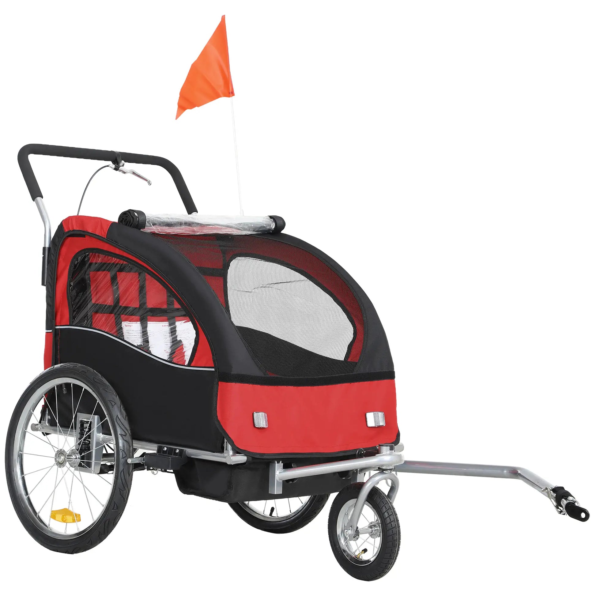 2-in-1 Bike Trailer, Foldable 2-Seat Stroller, 5-Point Harness, Red Kids Bike Trailers at Gallery Canada