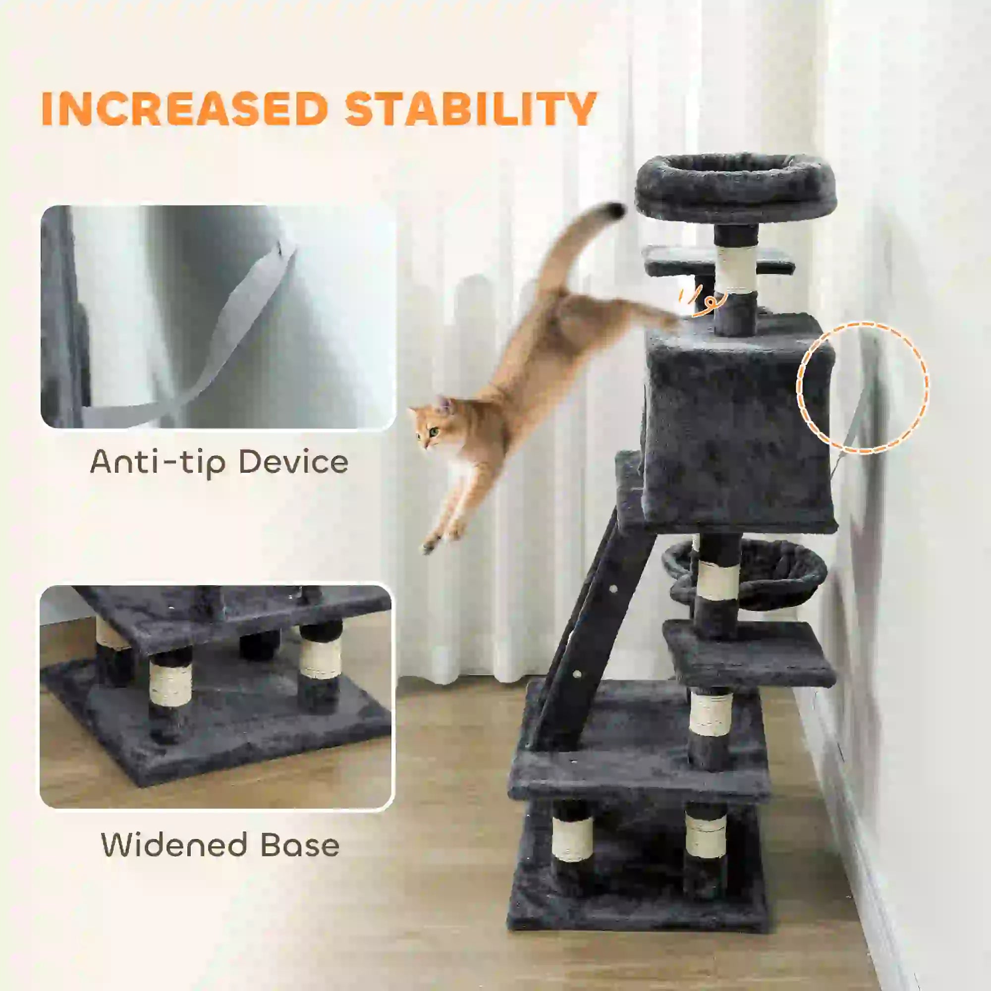 52 Inch Large Cat Tree, Dark Grey Cat Towers at Gallery Canada