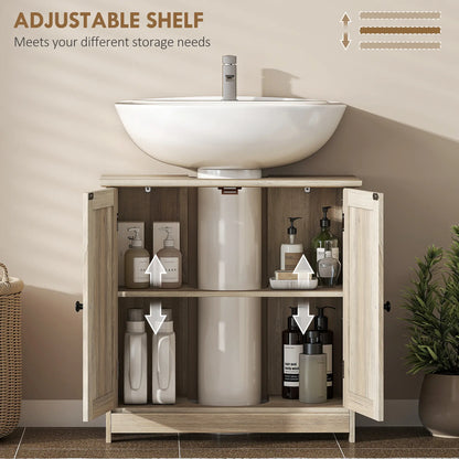 Bathroom Vanity, 24" Pedestal Sink Bathroom Vanity Furniture with 2 Doors and Shelf, Grey Wood Grain Sink Cabinets at Gallery Canada