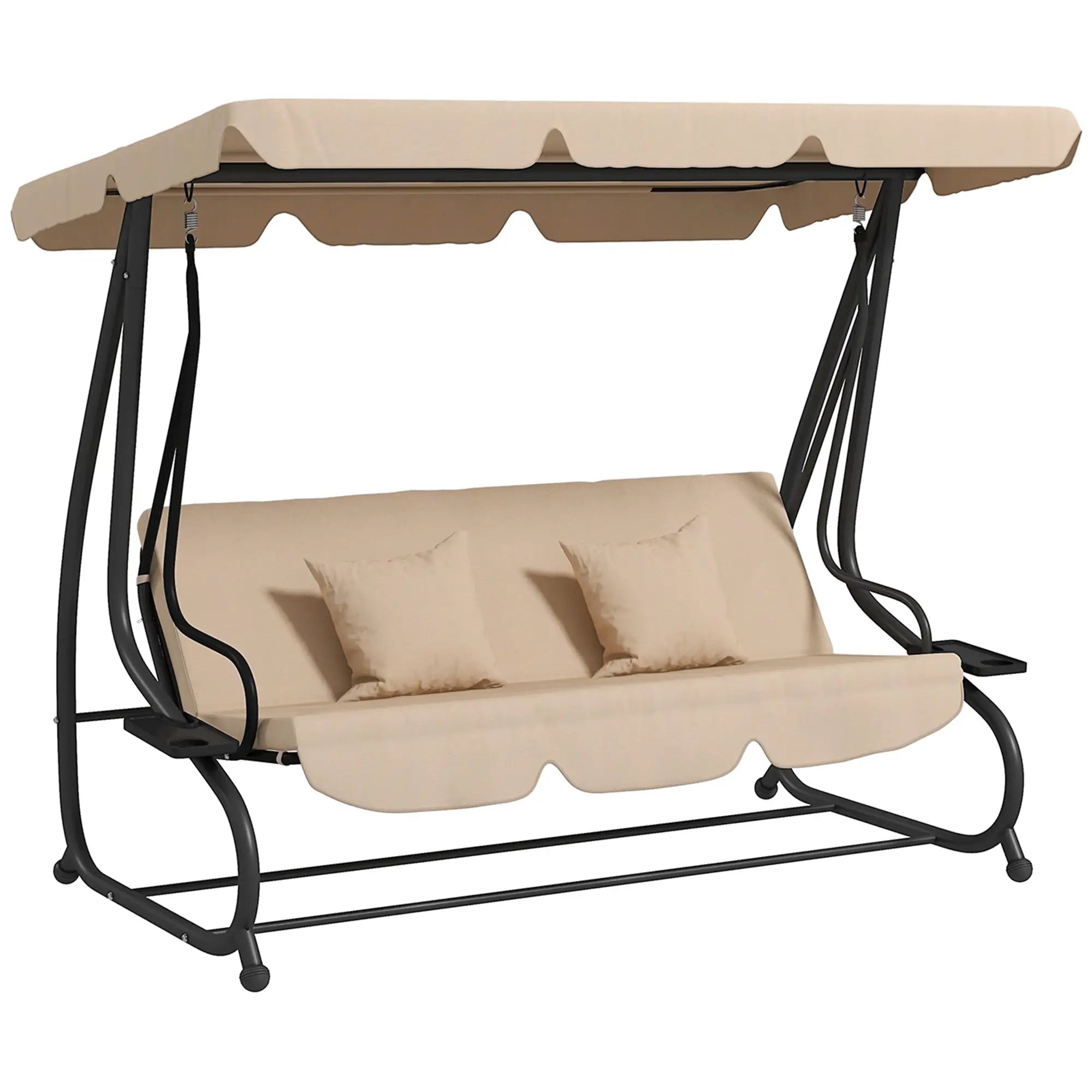3-Seat Outdoor Swing Chair, Adjustable Canopy, Removable Cushions, Light Brown Porch Swings with Canopy at Gallery Canada