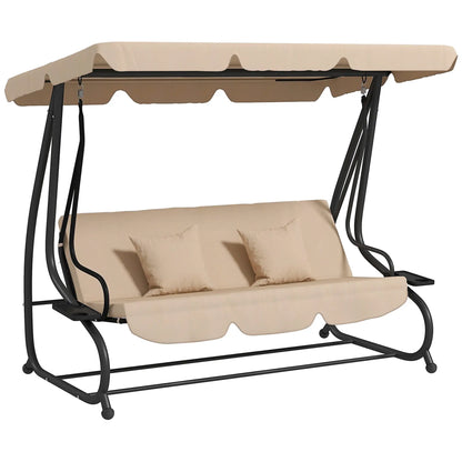 3-Seat Outdoor Swing Chair, Adjustable Canopy, Removable Cushions, Light Brown Porch Swings with Canopy at Gallery Canada