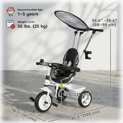 6 in 1 Kids Tricycle, Removable Handlebar, Canopy, White Tricycles for Kids at Gallery Canada