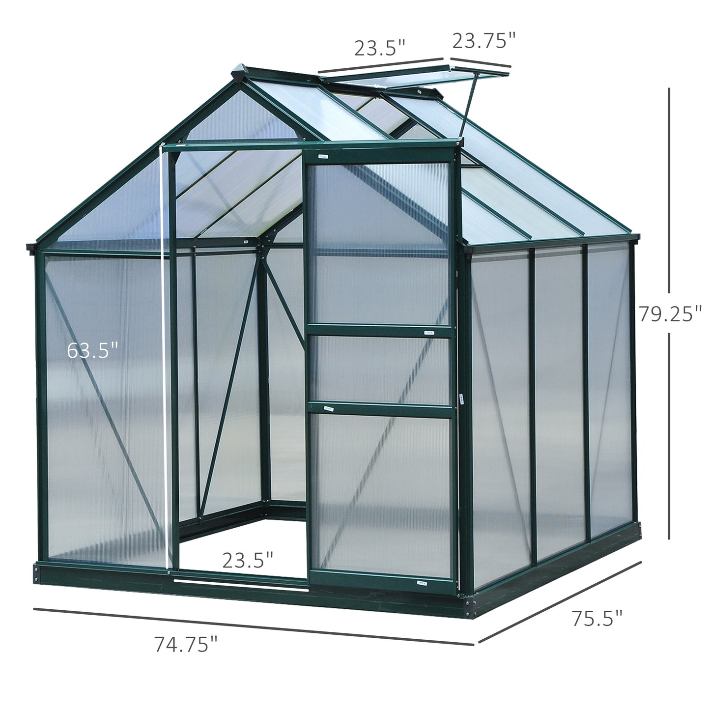 6.2' x 6.3' x 6.6' Clear Polycarbonate Greenhouse Large Walk-In Green House Garden Plants Grow Galvanized Base Aluminium Frame w/ Slide Door - Gallery Canada
