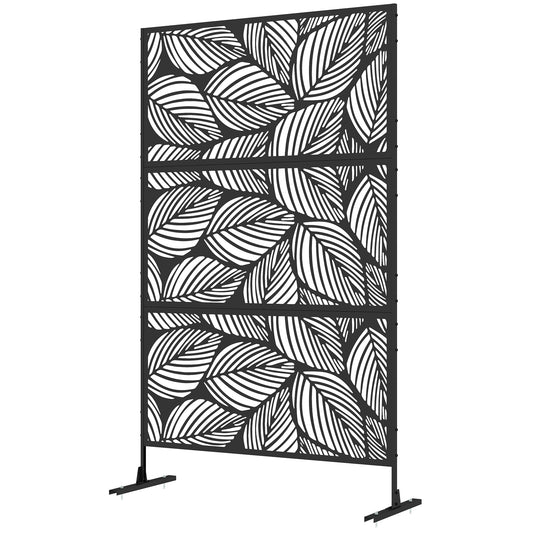 6.5FT Decorative Outdoor Divider, Metal Privacy Screen with Stand, Leaf Style, Black - Gallery Canada