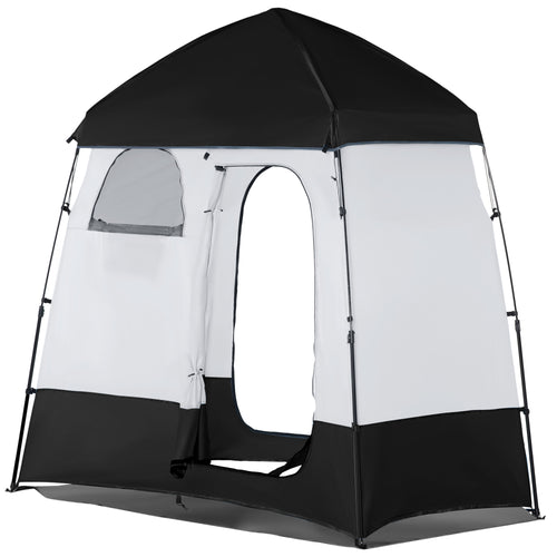 Pop Up Shower Tent, Portable Privacy Shelter for 2 Persons, Changing Room with 2 Windows, 3 Doors, Carrying Bag, Grey and Black