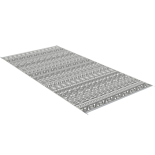 Reversible Outdoor Rug Waterproof Plastic Straw RV Rug with Carry Bag, 9' x 18', Grey and Cream White Boho at Gallery Canada