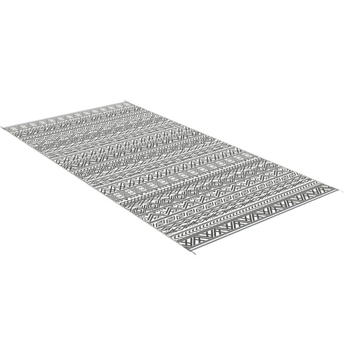 Reversible Outdoor Rug Waterproof Plastic Straw RV Rug with Carry Bag, 9' x 18', Grey and Cream White Boho