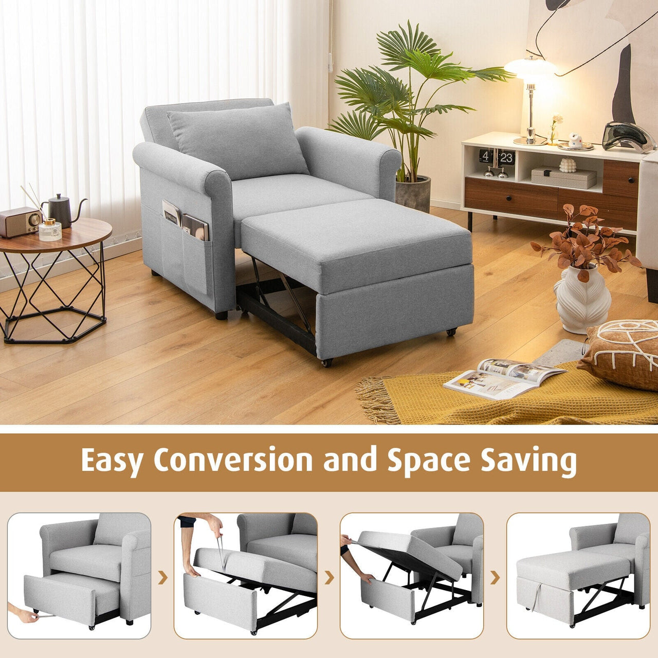 3-in-1 Pull-out Convertible Adjustable Reclining Sofa Bed