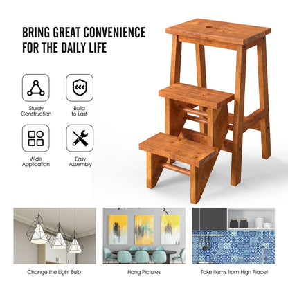 3-in-1 Rubber Wood Step Stool with Convenient Handle at Gallery Canada