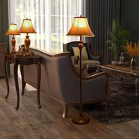 Thumbnail for 3-Piece Table and Floor Lamp Set with Linen Fabric Lamp Shades