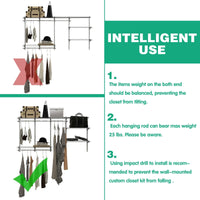 Thumbnail for 3 to 6 Feet Wall-Mounted Closet System Organizer Kit with Hang Rod