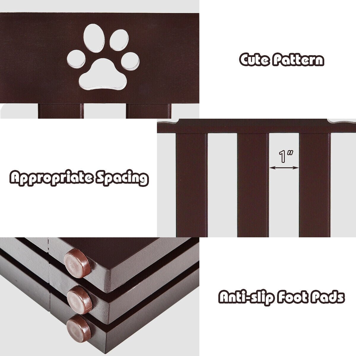 36 Inch Folding Wooden Freestanding Pet Gate with 360° Hinge