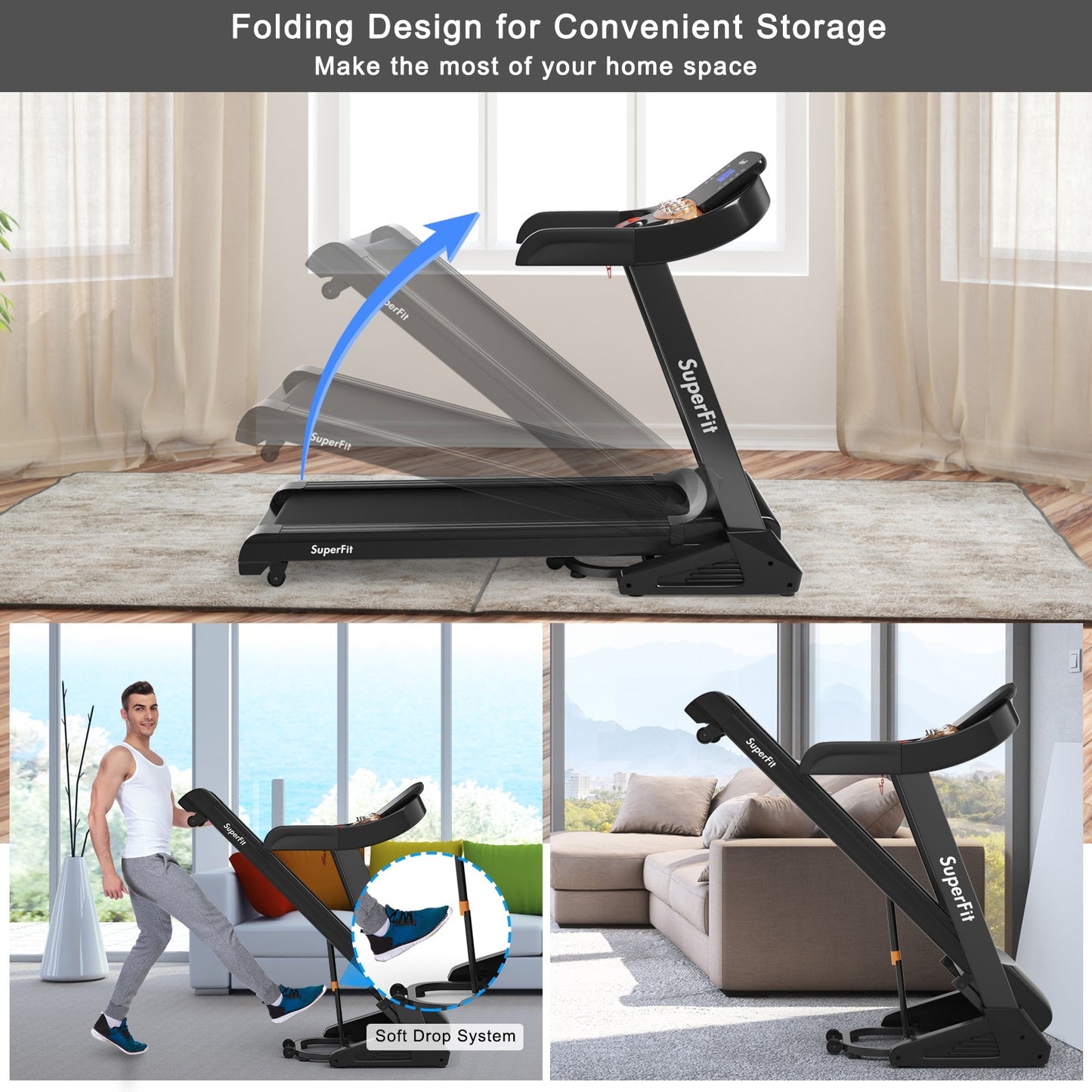 3.75HP Electric Folding Treadmill with Auto Incline 12 Program APP Control at Gallery Canada