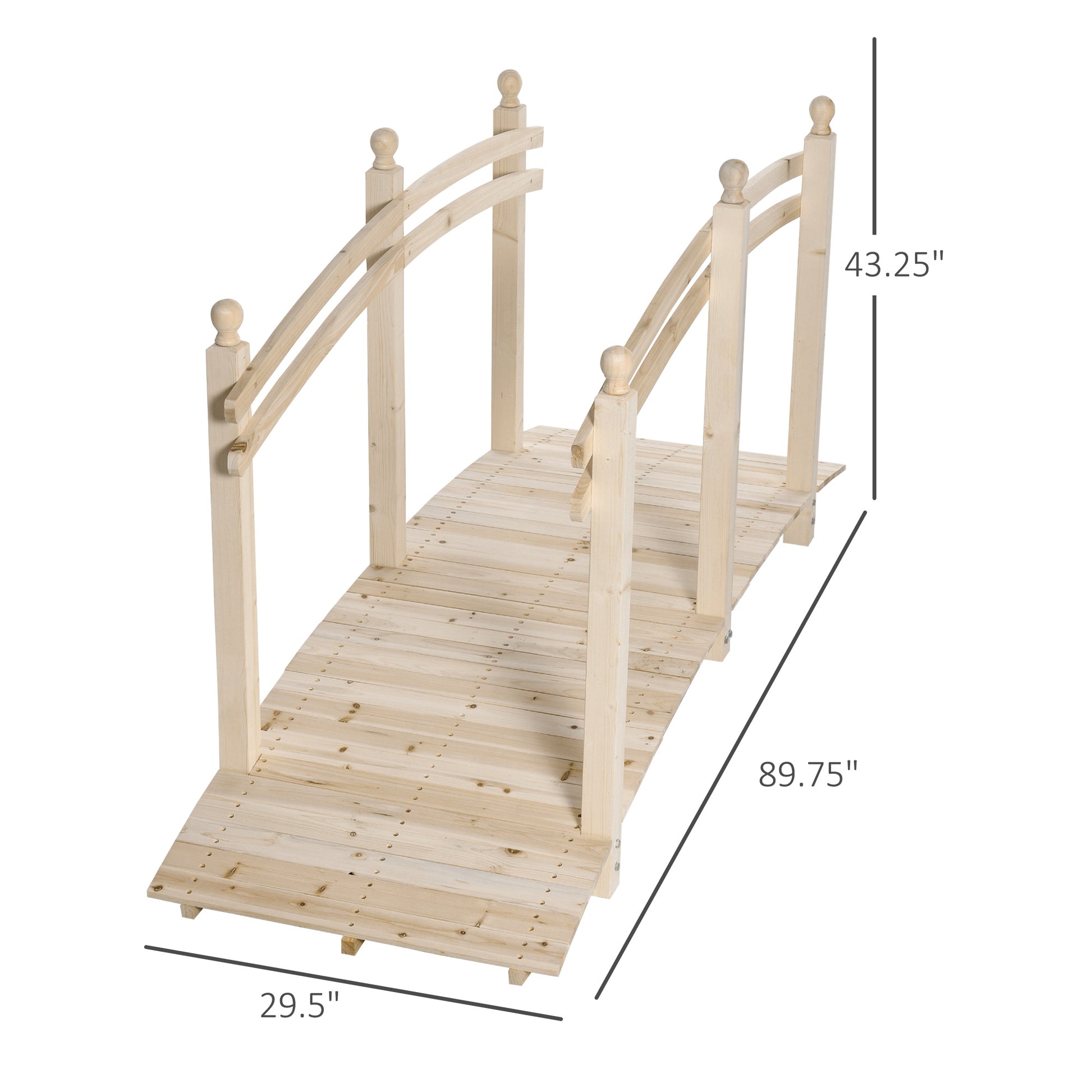 7.5' Fir Wood Garden Bridge Arc Walkway with Side Railings, Perfect for Backyards, Gardens, &; Streams, Natural at Gallery Canada