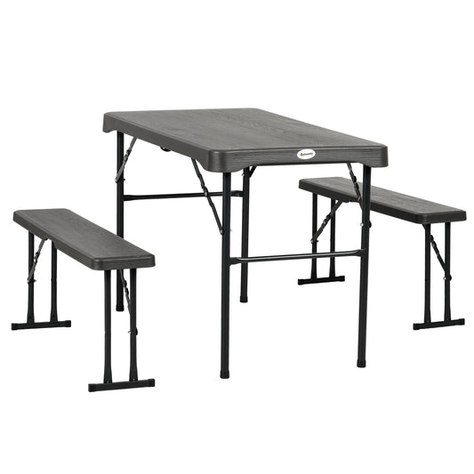 72" Folding Picnic Table Set, 2 Benches, 3-Piece Outdoor HDPE German Style Biergarten Foldable Beer Table for 4, Dark Grey at Gallery Canada