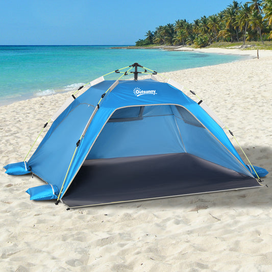 Pop Up Beach Tent for 1-2 Person, Partable Instant Sun Shelter with 2 Mesh Windows, 2 Doors, Carrying Bag, Sky Blue - Gallery Canada