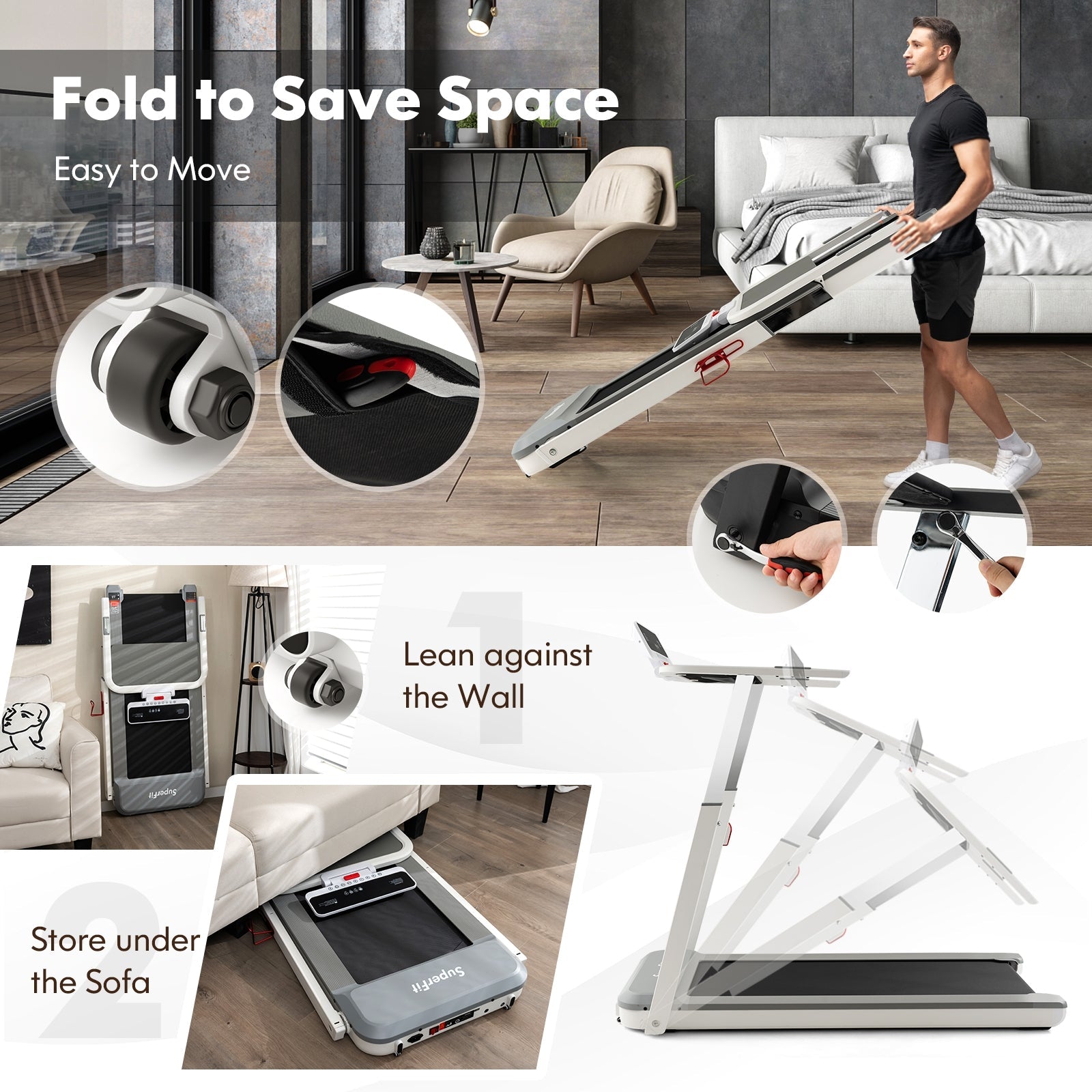 3HP Folding Treadmill with Adjustable Height and APP Control at Gallery Canada