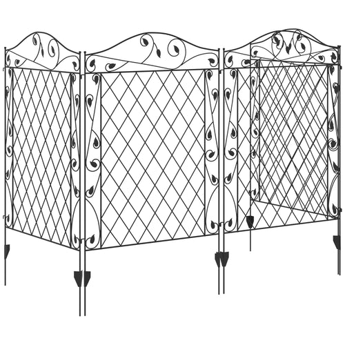 Outdoor Metal Garden Fence Panels, Animal Barrier &; Border Edging for Yard, Patio, 4 Pack, Wavey Vines