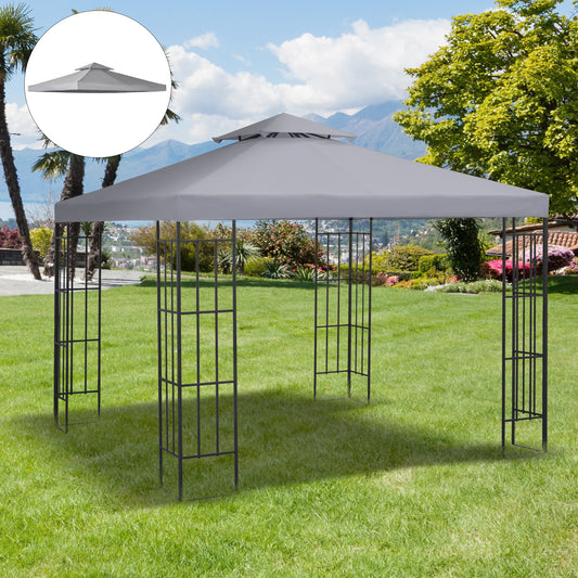 9.8' x 9.8' Square 2-Tier Gazebo Canopy Replacement Top Cover Outdoor Garden Sun Shade, Light Grey - Gallery Canada
